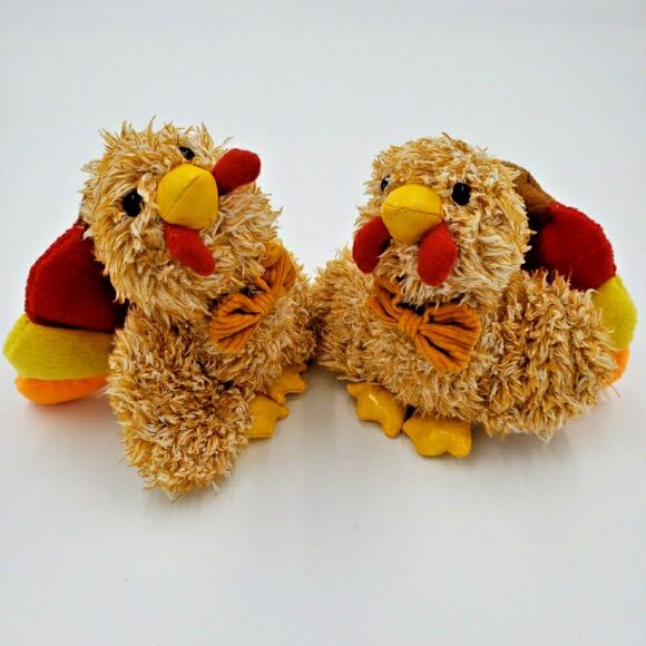 Vtg Anico Plush Stuffed Animal Turkey PAIR Colorful Soft Small 5” Thanksgiving - Picture 1 of 16